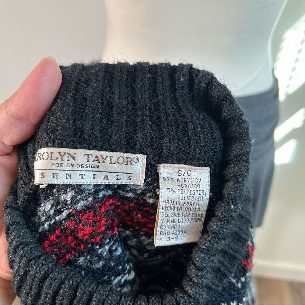 Vintage 90s Fair Isle Black Mock Neck Knit Sweater Acrylic Womens Size Small - Picture 6 of 6